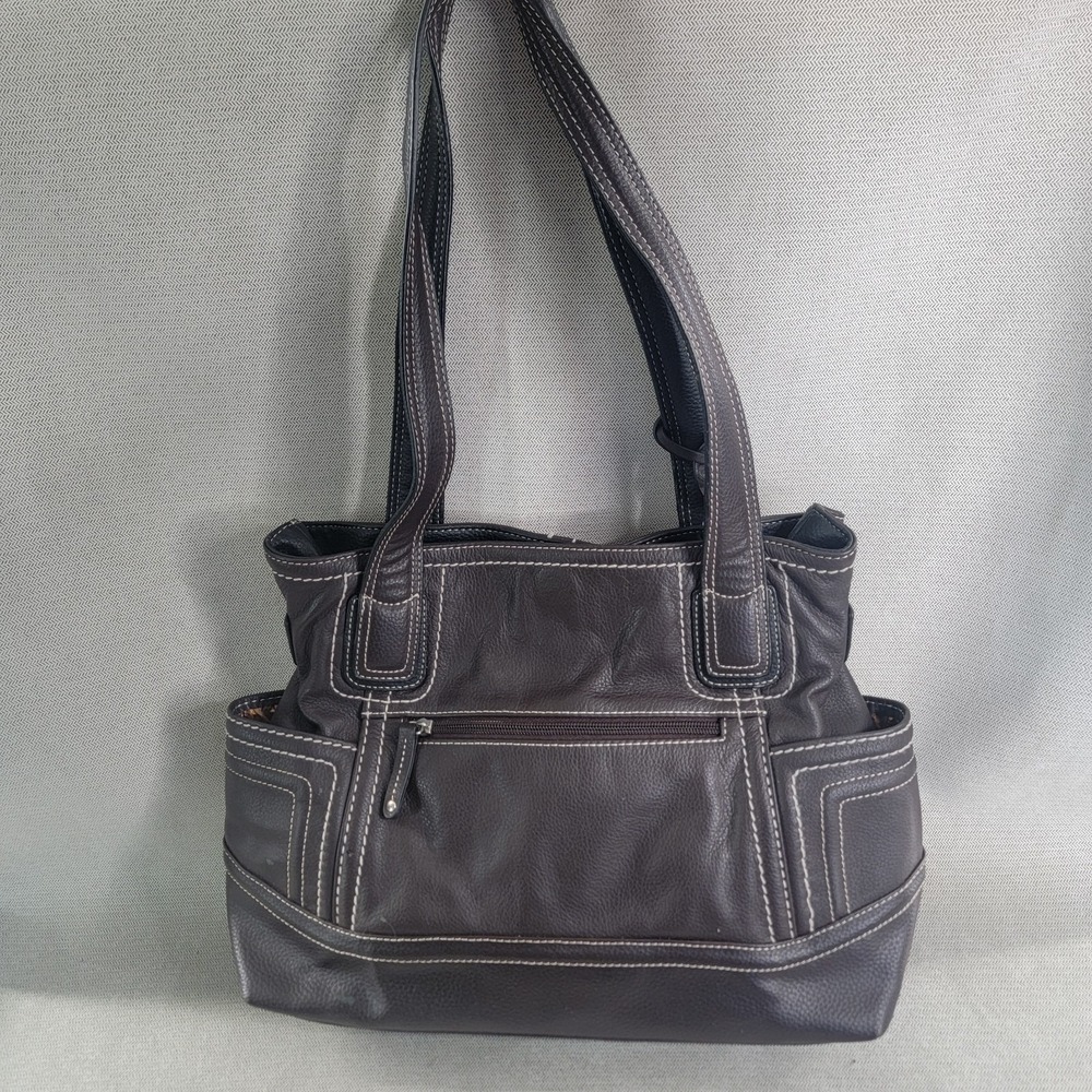 Tignanello Bag Carryall Pebbled Leather Large Double Handle Brown Sachel - Picture 4 of 14